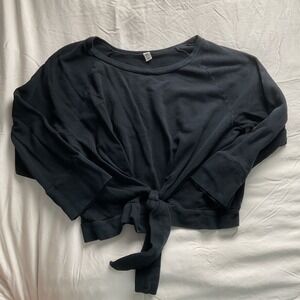 BP Tie Front Cropped Sweatshirt Black XXS Long‎ Sleeve Casual Top